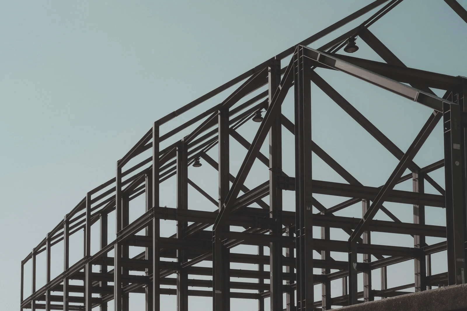 Before — commercial building steel frame structure prior to veneer install
