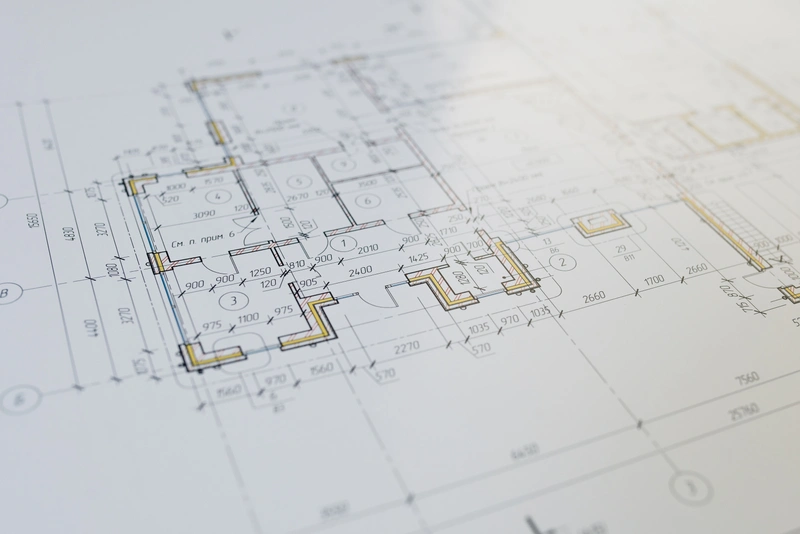 Architectural floor plan blueprint used to scope a custom home masonry project