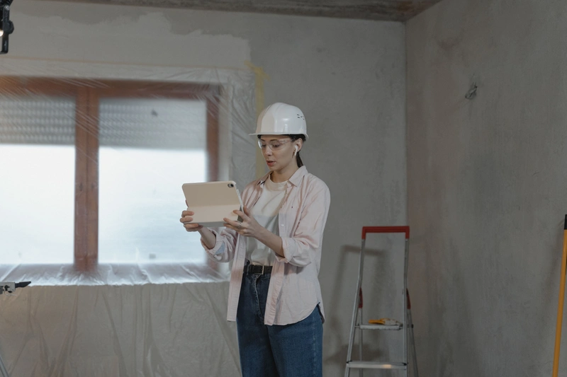 Contractor reviewing a digital brick damage assessment on a tablet