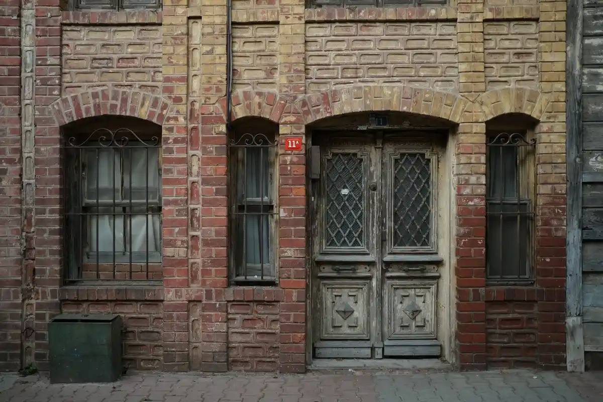 Before: Main elevation — commercial brick installed with consistent coursing across the full facade