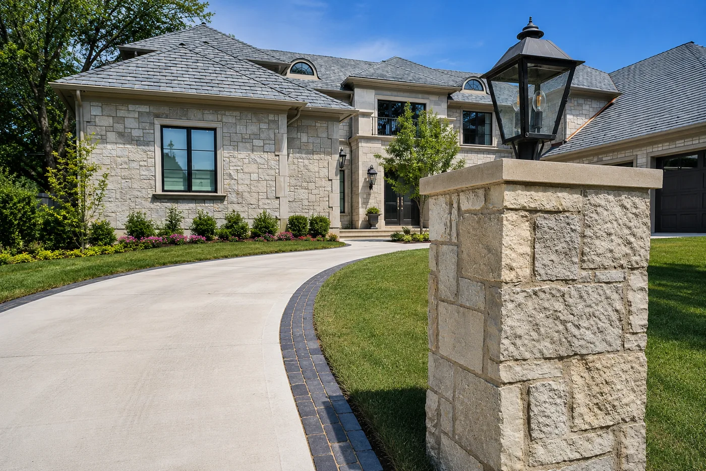 Natural Limestone Entry & Steps in Hinsdale